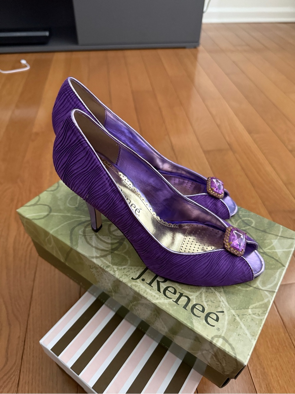 J. Renee Purple Satin Peep-Toe Pumps size 7.5